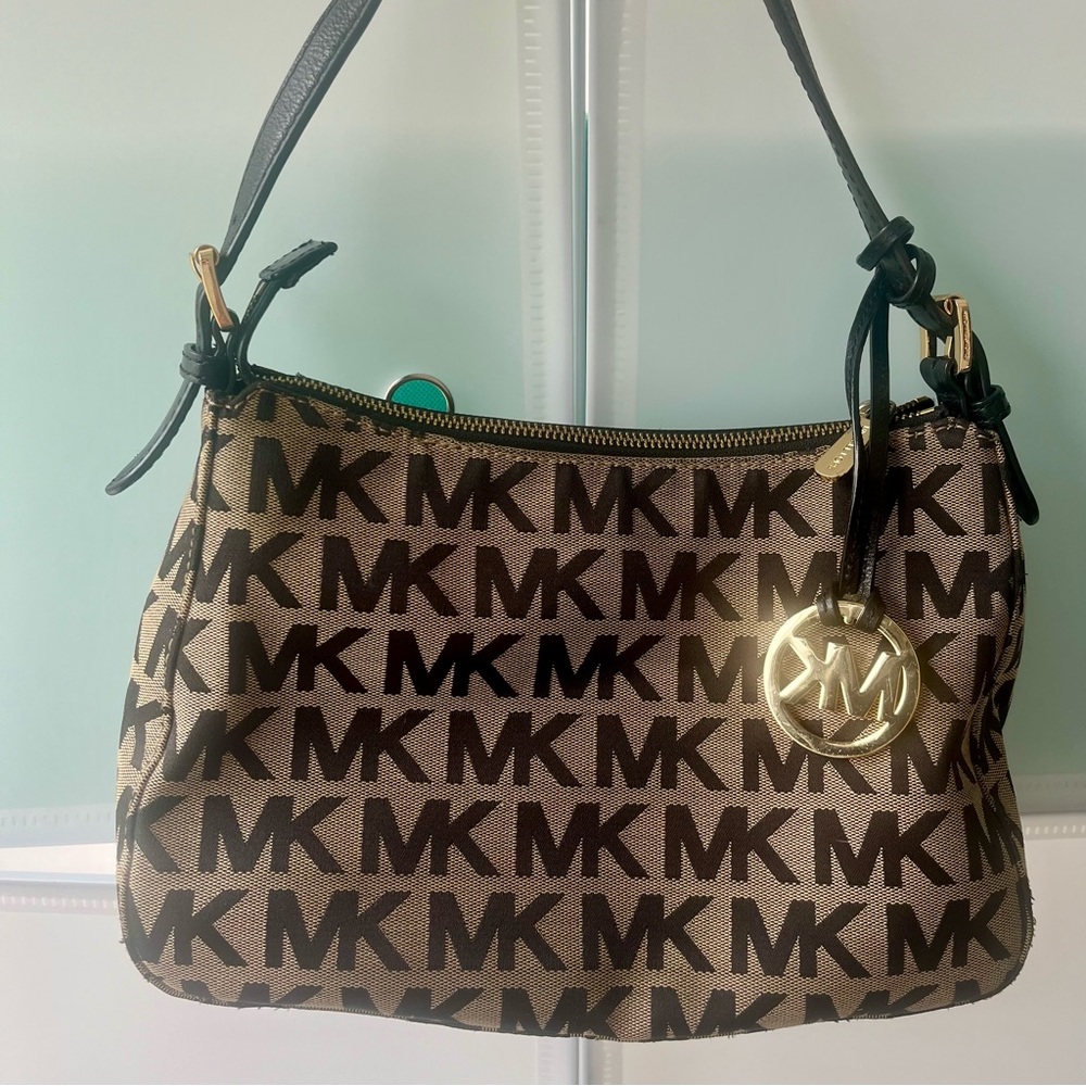 Michael Kors Jet Set Signature Jacquard Logo Canvas Shoulder Bag